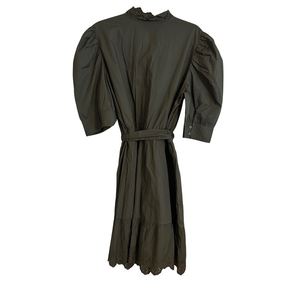 GAP Womens Olive Green Eyelet Lace Puff Sleeve Belted Midi Dress XL TALL - Picture 2 of 13